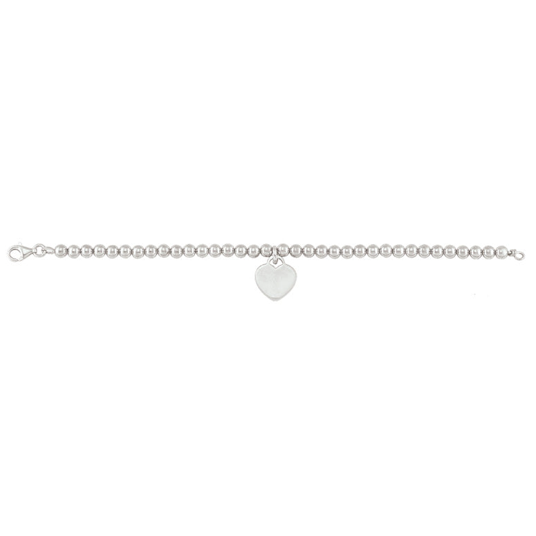 Sterling Silver 5mm Bead Ball Bracelet with Engravable Heart