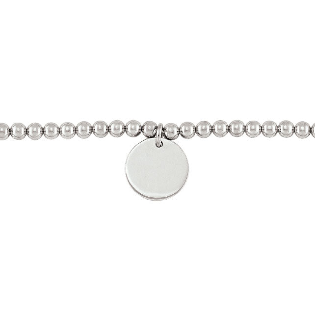 Sterling Silver 5mm Bead Ball Bracelet with Engravable Disc