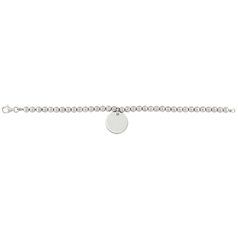 Sterling Silver 5mm Bead Ball Bracelet with Engravable Disc